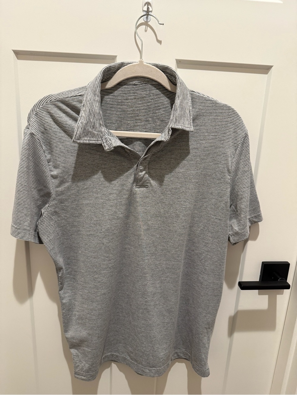 Men's Grey Micro-Stripe Polo Shirt - Casual Everyday Comfort